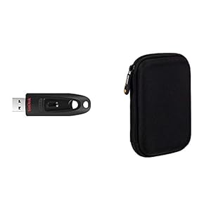 SanDisk Ultra USB 3.0 Flash- Laufwerk 256 GB (SecureAccess Software, Passwortschutz, Übertragungsgeschwindigkeit von bis zu 130 MB/s) & Amazon Basics Schutzhülle für Externe Festplatten