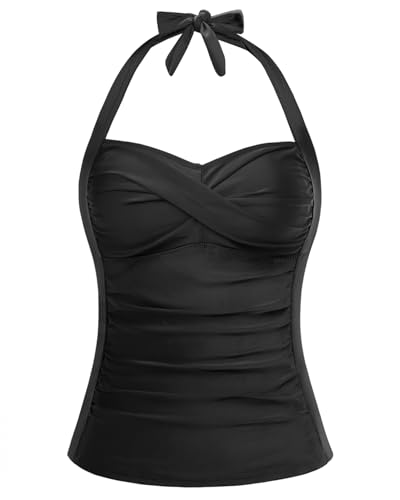 Women Tankini Bathing Suit Top - Halter Swim Tops Only Tummy Control No Bottom Swimwear