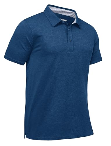 KEFITEVD Polo Shirt for Men Lightweight Quick Dry Tennis Golf T-Shirt Summer Casual Polo Shirts,Dark Blue,L