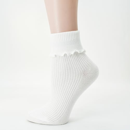 Image of Women's Trim Ruffle Frilly Turn Cuff Socks - Cute Vintage Dress Crew Ankle Boot Socks