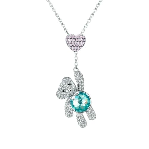 Collier en argent 925 avec pendentif ours mignon et coeur rose pour femme et adolescente