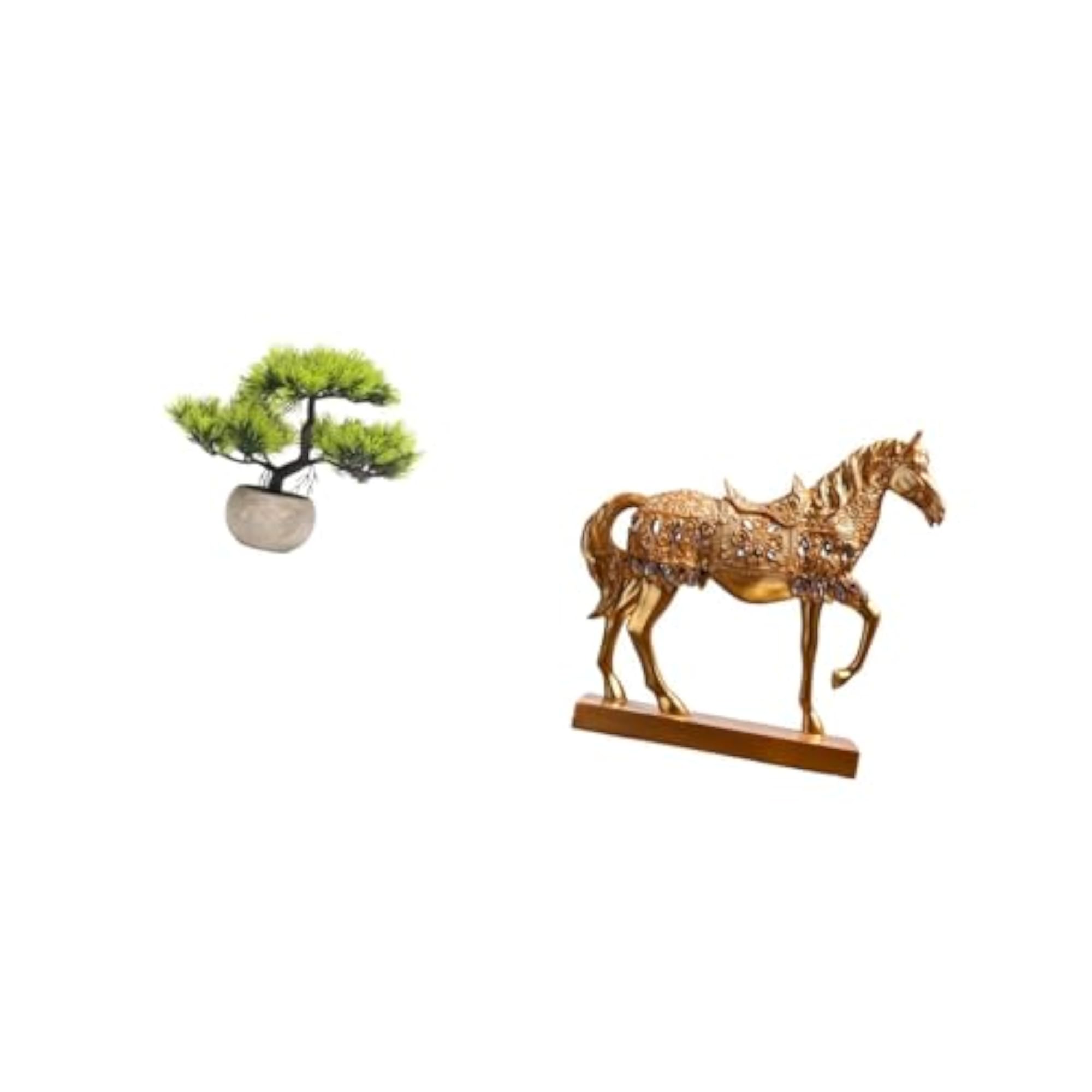 Artificial Bonsai Tree with Horse Figurine Sculpture