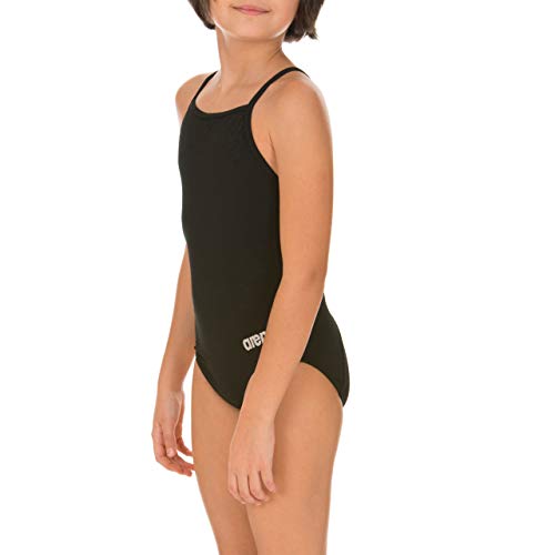 Arena Girl's Master Maxlife Sporty Thin Strap Racer Back One Piece, Black/Metallic Silver, Size 6Y/22 #TOP2