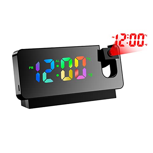 Cuteefun Reloj Despertador Digital con Proyector, Despertador Proyector Techo, Despertador Inteligente con Temperatura, Snooze, Brillo Ajustable, Reloj Proyector Techo para Dormitorio, Oficina