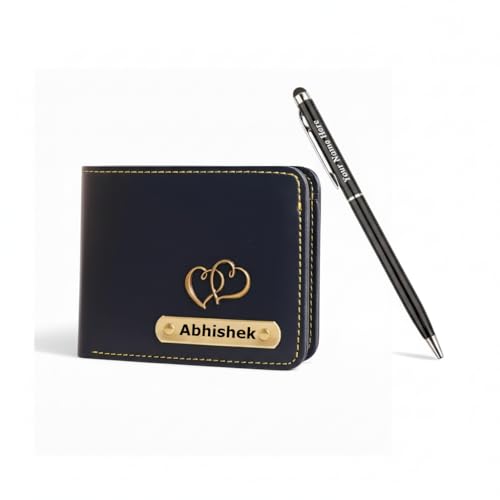 Image of Customised Wallets for Man | Custom Vegan Leather Men's Wallet with Name | Personalized Wallet for Men | Free Metal Custom Name Pen | Gifts for Man Boyfriend Birthday - Blue