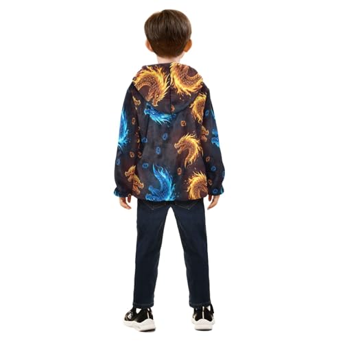 CHIFIGNO Dragon Heads Kids Polar Fleece Lined Fall Jacket, Kids Jacket with Hooded 3T4