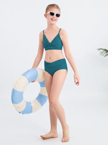 Girls' Swimsuits 2 Piece Bikini Set Solid Color Twist Cross Spaghetti Straps Bathing Suit Teen Swimwear with Chest Pad2