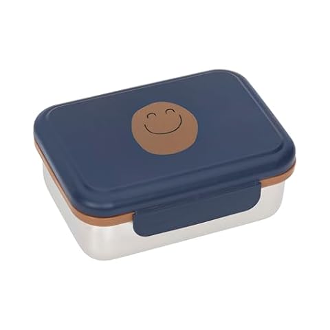 LÄSSIG Dziecięce pudełko śniadaniowe ze stali nierdzewnej, ekologiczne, do przedszkola, szkoły/lunchu, stal nierdzewna, mały bieg, Smile navy