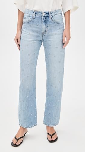 Image of PISTOLA - Lexi Mid Rise, Signature Bowed Straight Jeans - Light Denim Jeans