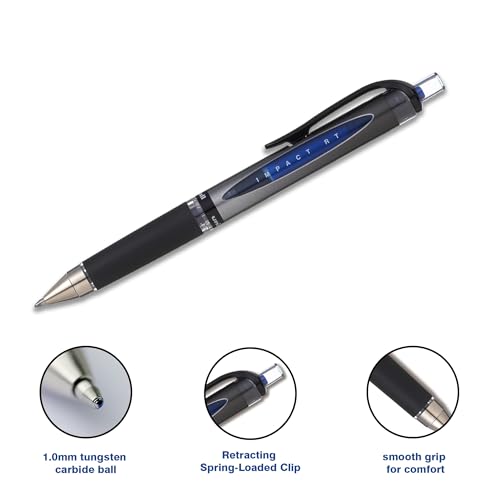 uni-ball UMN-152S Gel Imapct RT Retractable Rollerball Pen | 1.0 mm Tip | Comfortable Grip for Smooth Writing | Water-Resistant & Quick-Drying Ink | School and Office Stationery | Blue Ink, Pack of 3