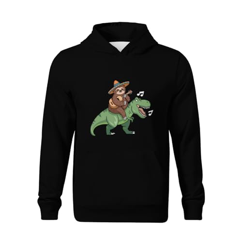 Kids Funny Mexican Sloth Riding Cute T-Rex Dinosaur Boys Girls Lightweight Kangaroo Pocket Fleece Hoodies2
