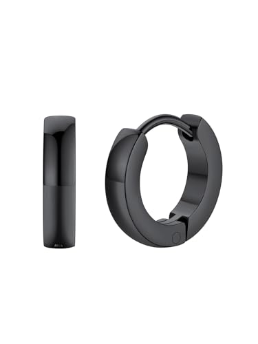 FaithHeart Stainless Steel Black Hoop Earrings for Men - Hypoallergenic Small Black Huggie Hoop Earrings Lightweight Sleeper Earrings Waterproof Cartilage Piercing Jewelry Gift 7/9/12/14/16mm
