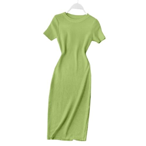 Women's Sexy Round Neck Short Sleeve Faux Wrap Ruched Sheath Bodycon Maxi Cocktail Elegant Rib Dress.-image-42