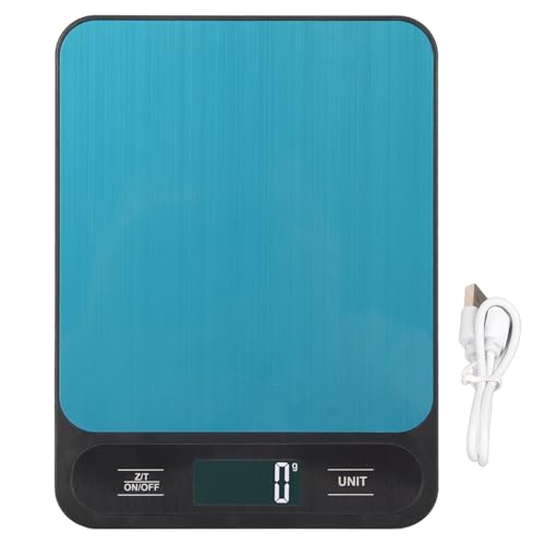 Báscula Digital de Cocina, Acero Inoxidable, Recargable, 10kg, 6 Unidades de Medida - Precisa y Antideslizante, Fácil de Limpiar y Ahorradora de Espacio