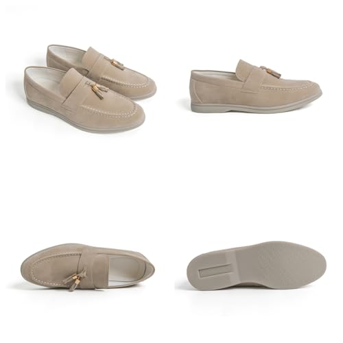 Men's Suede Leather Slip On Penny Dress Loafers Shoes with Tassels Lightweight Retro Casual Flats Tuxedo Shoes for Prom Wedding Office Work2