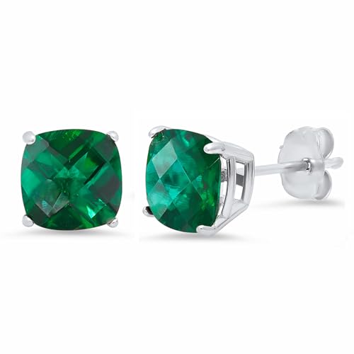 Amazon Collection 925 Sterling Silver Cushion Cut Birthstone Stud Earrings