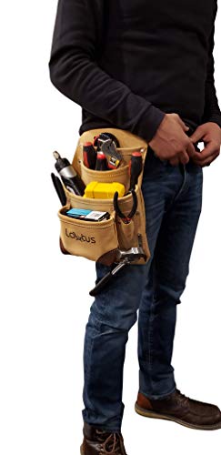 Image of LAUTUS Leather Tool Pouch Bag |Carpenter, Construction, Framers, Handyman |2 Hammer Holders, 10 Pockets|
