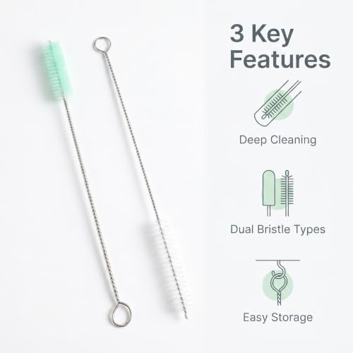 Image of 2 Pack Straw Cleaner Brush, Reusable Metal Handles Straw Cleaner Brush Extra Long for Stanley Mug 40, 30, 20 oz, 10mm Wide for Sippy Cup, Water Bottle and Tubes