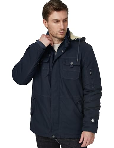 Image of WenVen Men's Winter Sherpa Parka Mid Length Thicken Military Style Warm Jacket with Removable Hood