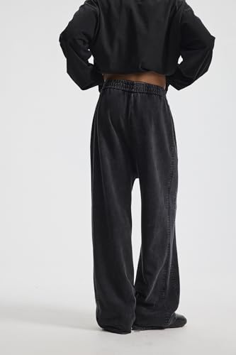 Men’s Vintage Wash Loose Straight Leg Pants, Cotton Trousers for Jogging & Ball Sports, Streetwear for 18-254