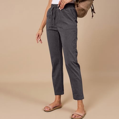 Straight Leg Corduroy Pants Women Elastic High Waist Pull On Work Pants Slim Fit Business Casual Slacks with Pockets3
