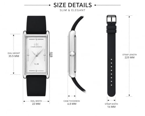 Image of CHARLIEKEEN Slim Rectangular Mens Analog Watch, Silver, Black, Silver | SILICONE STRAP