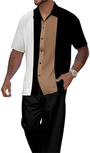 TIFIYA Men's Short Sleeve 2 Piece Leisure Suits,Shirts and Pants ...