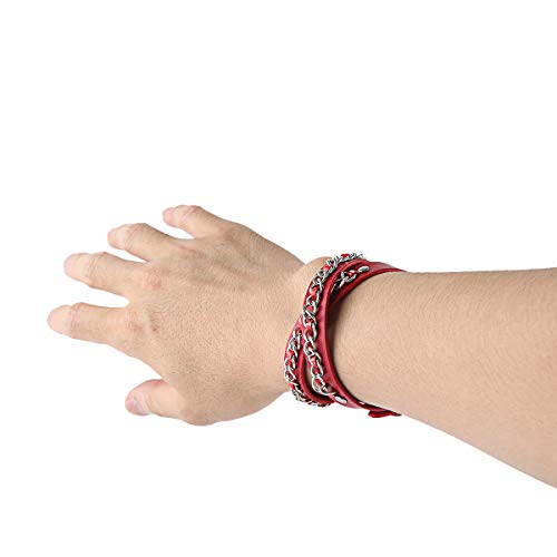 Ailianer Genuine Leather Cuff Bracelet Punk Metal Braided Bracelets Wristbands Adjustable Belt Wrap Bracelet Handmade Jewelry For Men Women Red #TOP3