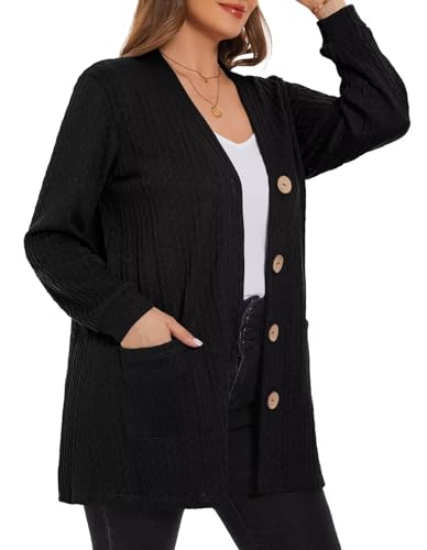 LARACE Open Front Cardigan for Women Cable Knit Sweater with Pockets Plus Size Long Sleeve Tops Button Down Winter Coat3
