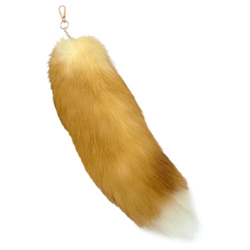 Image of 15.75 Inch Long Fluffy Faux Fur Tail Keychain, Fake Animal Tails for Handbags Backpacks Charm Tassel Ornaments (Golden Yellow)
