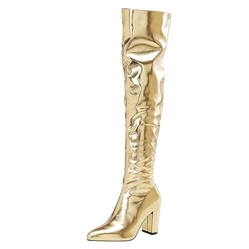 Bottes au-dessus du genou style gothique Hanraz en cuir laqué avec talons hauts