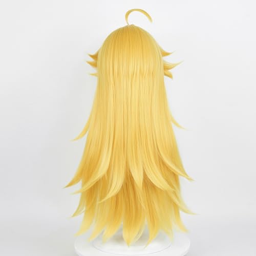 Image of Half and Half Panty Cosplay Wig Long Blonde Anime Wig with Bangs Golden Spiky Layered Peach Costume Wigs Synthetic Hair for Women Halloween Party