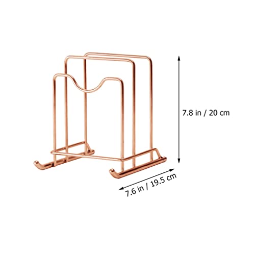 HEMOTON Chopping Board Rack Pot Pan Lid Holder Cutting Board Organiser Display Stand Thin Bakeware Baking Tray for Kitchen Countertop Cupboards Cabinet Office 16X19. 5X20cm Rose Gold - Image 4