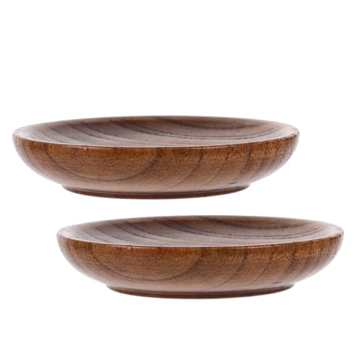 GARVALON 2 piezas Platos de Madera para Salsa y Condimentos Cuencos Pequeños para Servir Aperitivos y Vinagre de Arroz Diseño Natural y Elegante para Cocina y Sushi