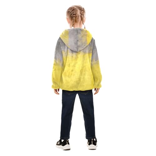 GuoChe Yellow Grey Abstract Girls Sherpa Jacket With Hood4