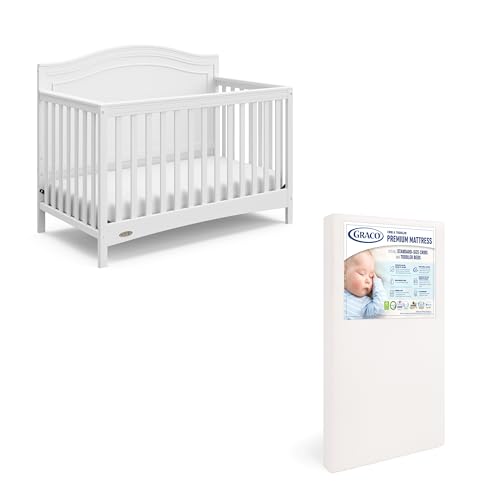Graco Paris Crib and Mattress Nursery Essentials Pack (White) – GREENGUARD Gold Certified Baby Crib & Crib Mattress, Cribs with Mattress Included, Convertible Crib, Baby Mattresses for Crib