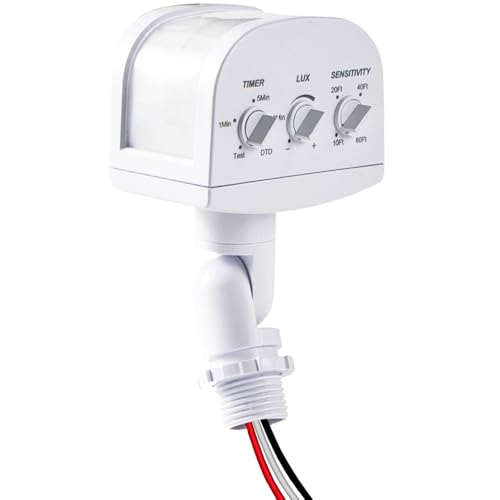 240-Degree Motion Sensor, 5-300LUX Adjustable Dusk to Dawn Motion Detectors, Adjustable Time...