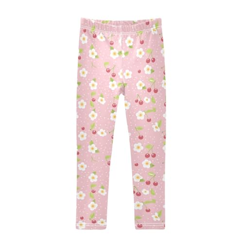 Wusikd Cute Cherry Girls' Leggings Toddler Doodles Flower Pink Kids Yoga Pants Dance Active Tights 4T