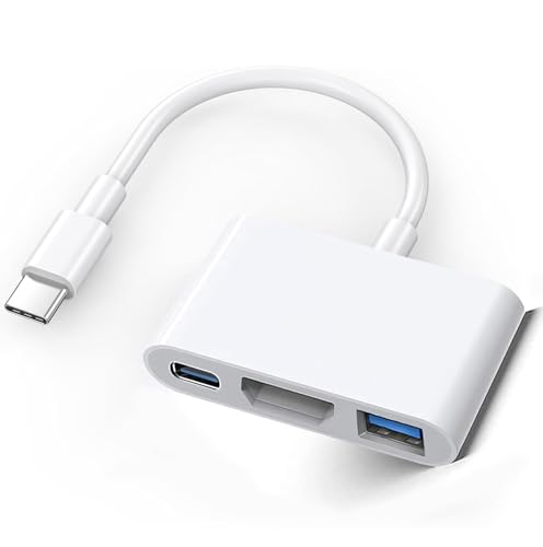 Apple - Adaptador USB C a HDMI para iPhone 15/16 a TV, adaptador multipuerto AV digital USB-C 4K a 60Hz con PD 100W y USB 3.1, certificado MFi tipo C a HDMI para iPad Pro, MacBook Air/Pro (blanco)