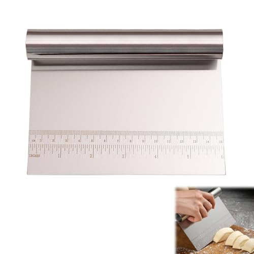 Azlanway Grattoir à pâte, grattoir à pâtisserie en acier inoxydable, couteau de banc avec échelle de mesure, hachage de légumes, pour pain et pâtisserie