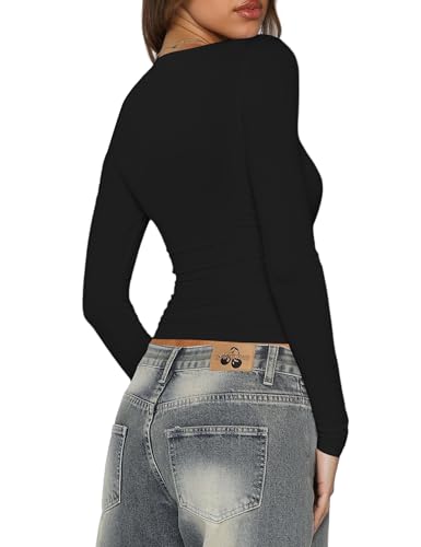 Amoretu Women's Stretchy Wrap Cross Neckline Ruched Shirt Long Sleeve Going Out Fitted Top4