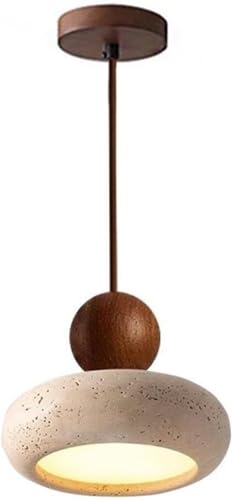 Retro Pendant Light Natural Yellow Travertine Hanging Lamp Wood Globe