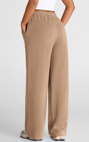 Image of Q - RIOUS Women's Wide Leg High Waisted Baggy Lounge Sweat Pants Drawstring Athletic Flared Joggers with Pockets