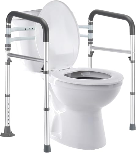 BK Fudid Toilet Safety Rails, Foldable Handicap Toilet Handles Fit Any Toilets, Adjustable Toilet Frame for Elderly, Seniors, Handicap & Disabled