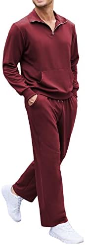 COOFANDY Men's 2 Piece Warm Up Suit 1/4 Zipper Jogger Suits Set Sports Tracksuit