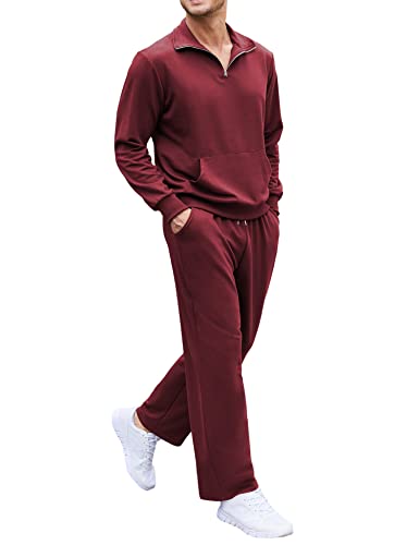 Coofandy Men's 2 Piece Warm Up Suit 1/4 Zipper Jogger Suits Set Sports Tracksuit #TOP4