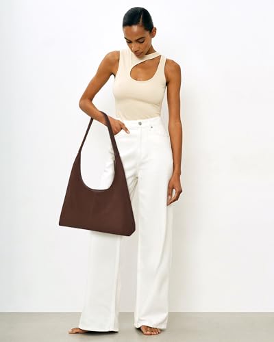 Image of Lushandy Brown Suede Purse Faux Suede Tote Bag Leather Hobo Bags for Women Slouchy Hobo Bag Fall Purse Shoulder Bag
