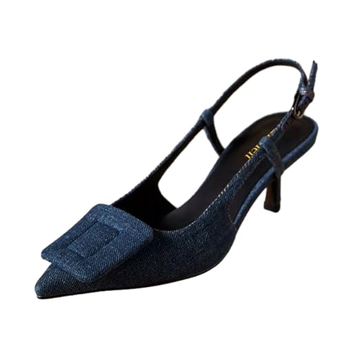 miss left Women Trendy Closed Pointed Toe Mid Heeled Pumps Strap Buckle Thin Heel Slip On Slingback Sandals Casual Outdoor Dressy Shoes Size 4-16 US