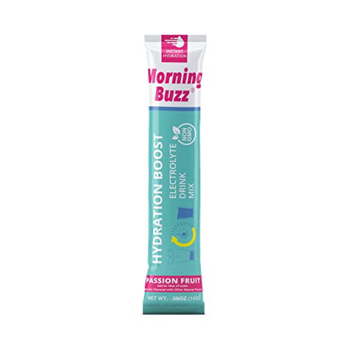 Morning Buzz Hydration Boost, Electrolyte Powder Drink Mix, Passion Fruit Easy Open Single-Serving Stick, 15 Sticks #TOP3