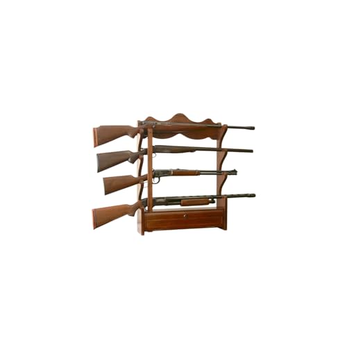 HomeStock Naturally Nice, 4 Gun Wall Rack with Locking Storage Compartment, Solid Wood and Wood Veneers, Fully Locking, Storage Area Behind Front Door